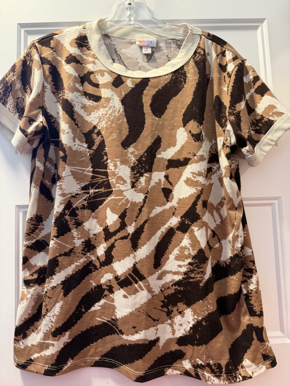 LuLaRoe Liv  Brown Tiger-Print Short Sleeve Top